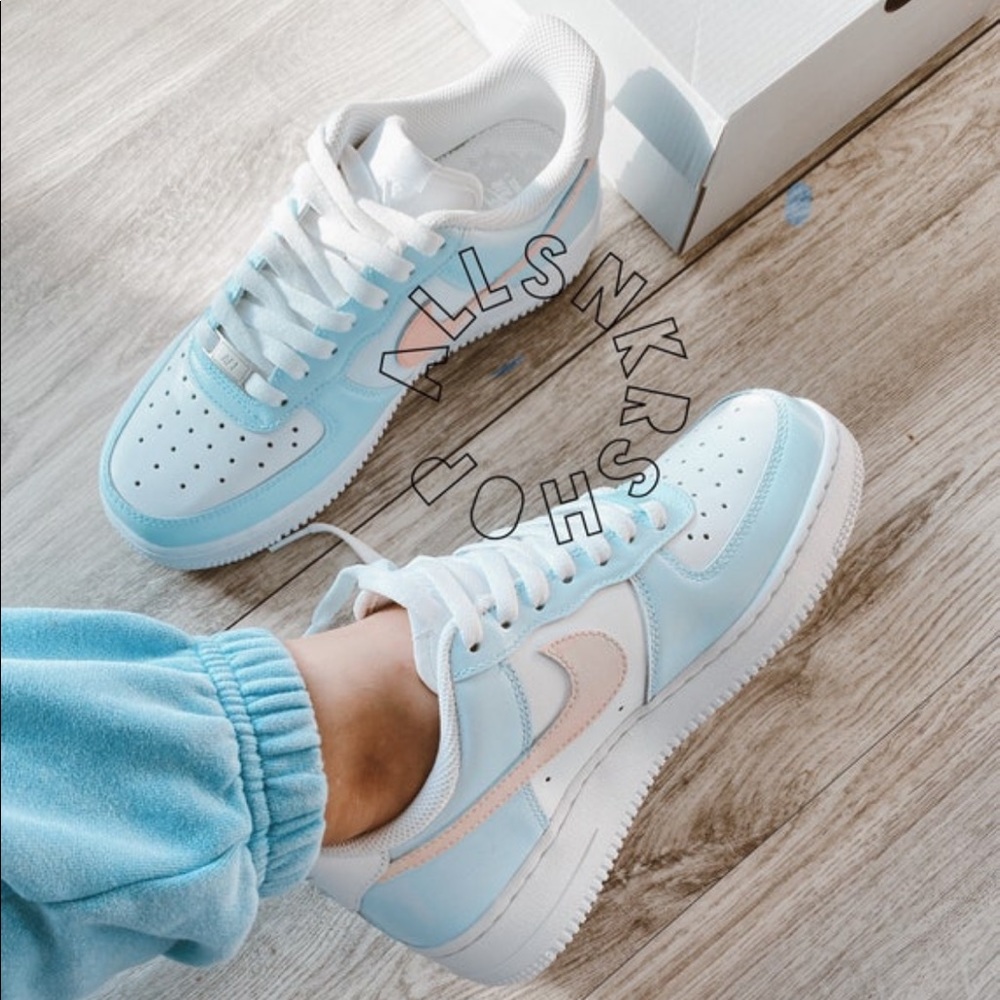 Nike Air Force 1 low custom pale pink / light blue
